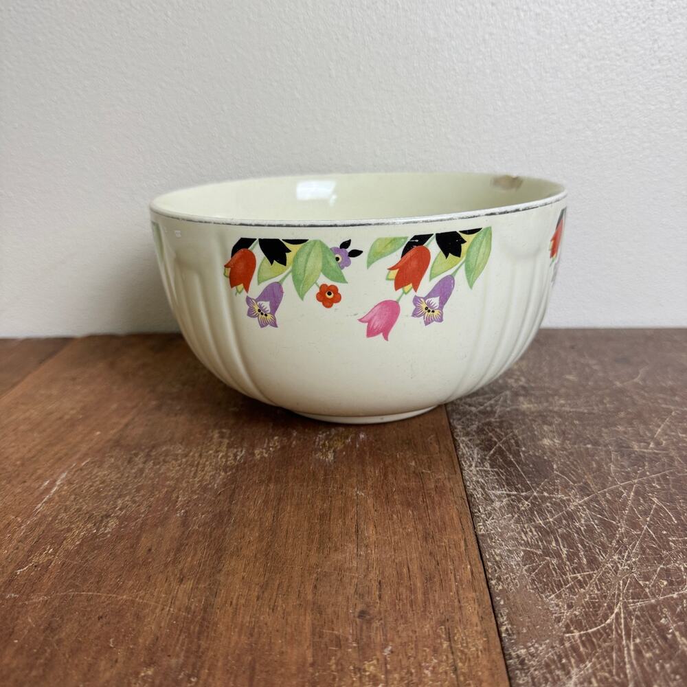 Hall's Kitchenware Vintage Crocus Poppy Floral Nesting‎ Mixing Serving Bowl